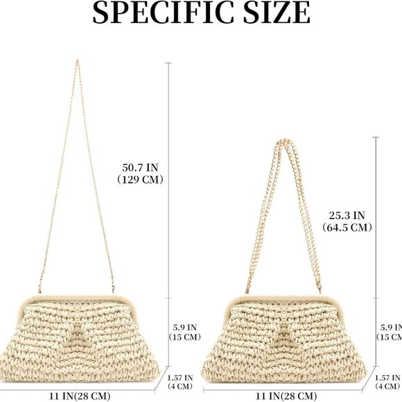 Straw Clutch Purse Woven Beach Handbag Crossbody Bag for Women Small Compact - Picture 2 of 6